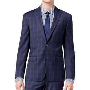 DKNY Navy plaid Checkered Suit jacket size 40S NWT